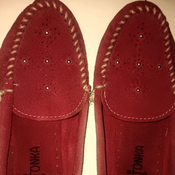 Minnetonka Red Suede Mules - Picture 1 of 5